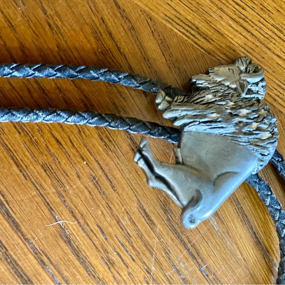 Bolo Tie Buffalo Pewter EGE 1989 Stamped Slide Black Leather Silver Tone Pewter - Picture 10 of 14
